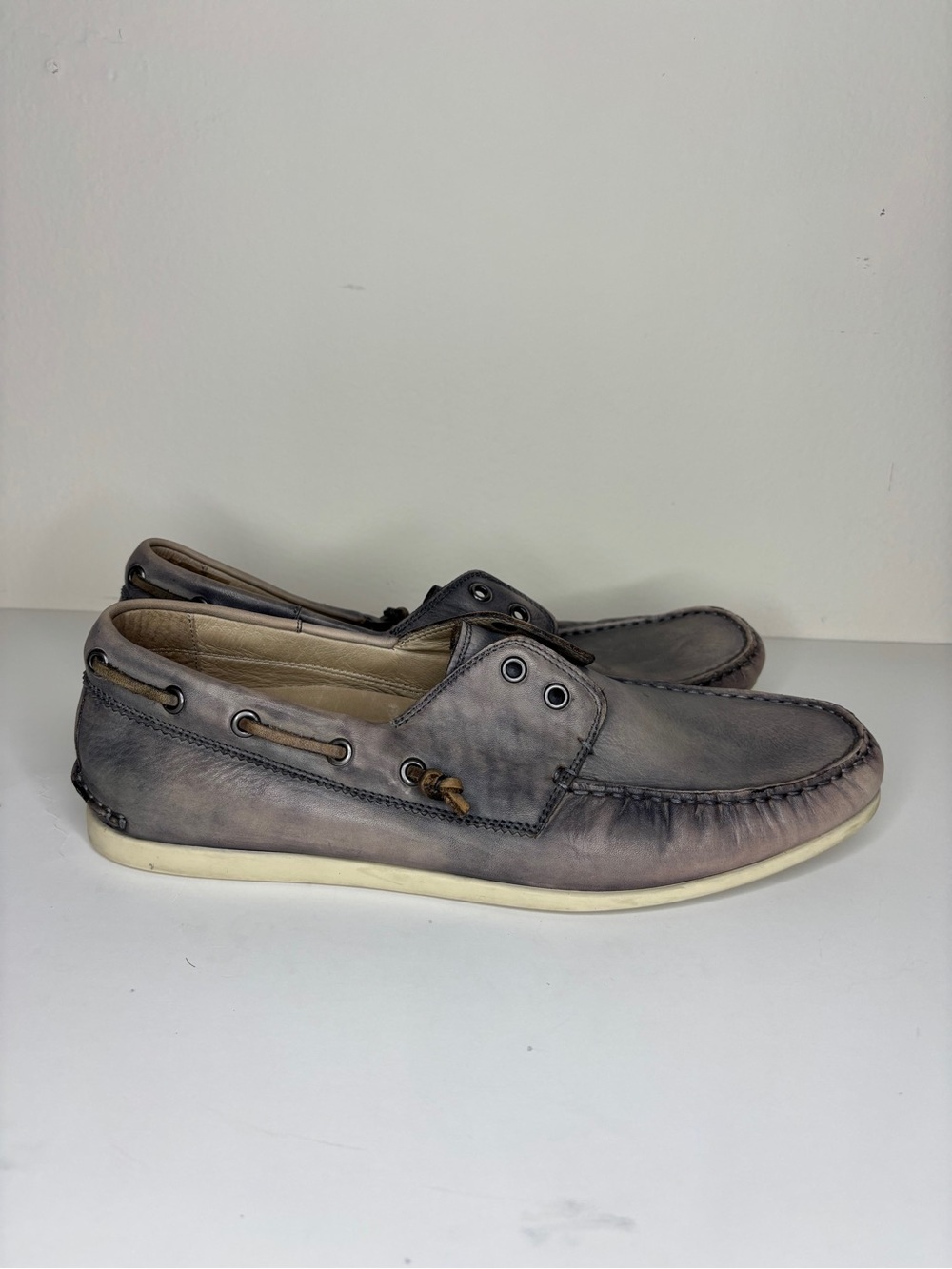 john varvatos star usa Boat Shoes Men Size 11.5 Gray  Leather Slip Ons Casual